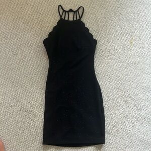 Black sparkly halter neck mini dress